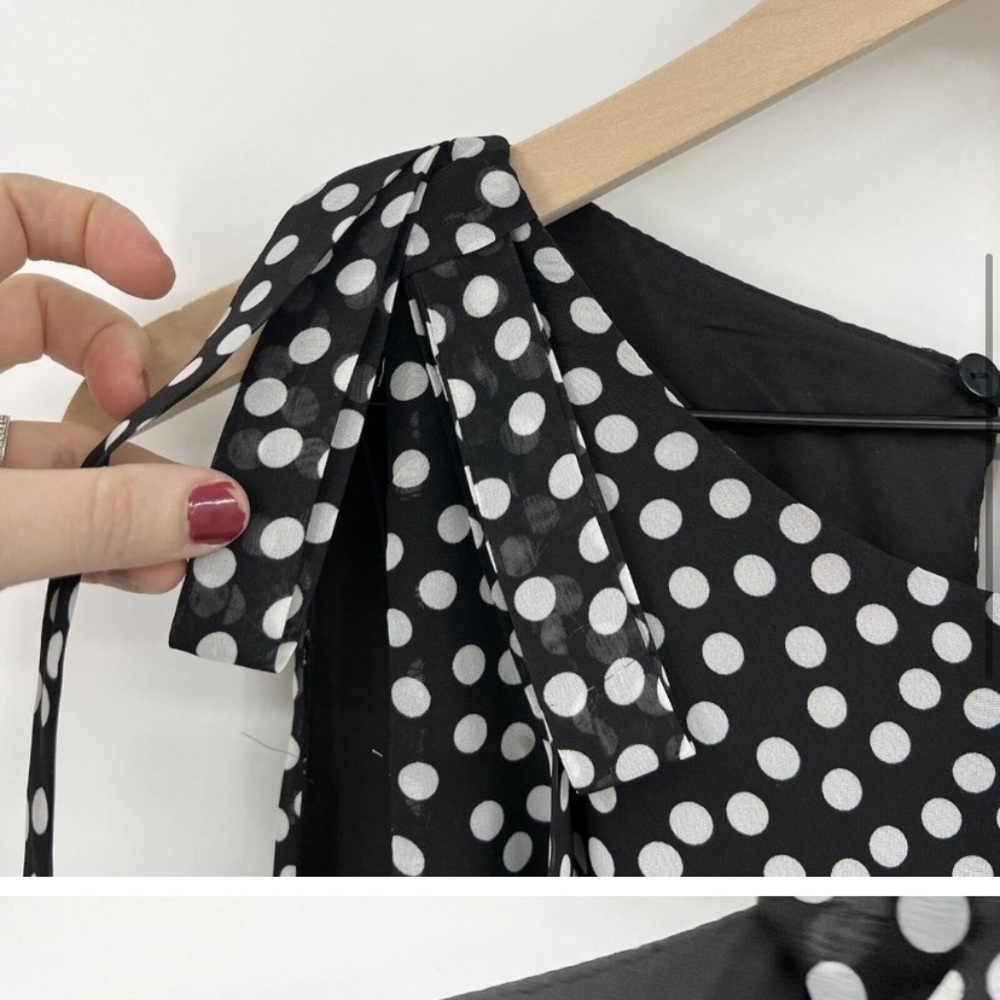 Neiman Marcus Black White Bow Detail Polka Dot Asymmetrical Hem Party Dress 14 - Picture 6 of 9